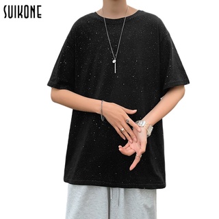 Suikone เสื้อยืด เสื้อยืดแฟชั่นฤดูร้อนสำหรับผู้ชาย แขนสั้นลำลองหลวมอินเทรนด์ สีทึบ ครึ่งแขน เสื้อยืดผู้ชายS-5XL