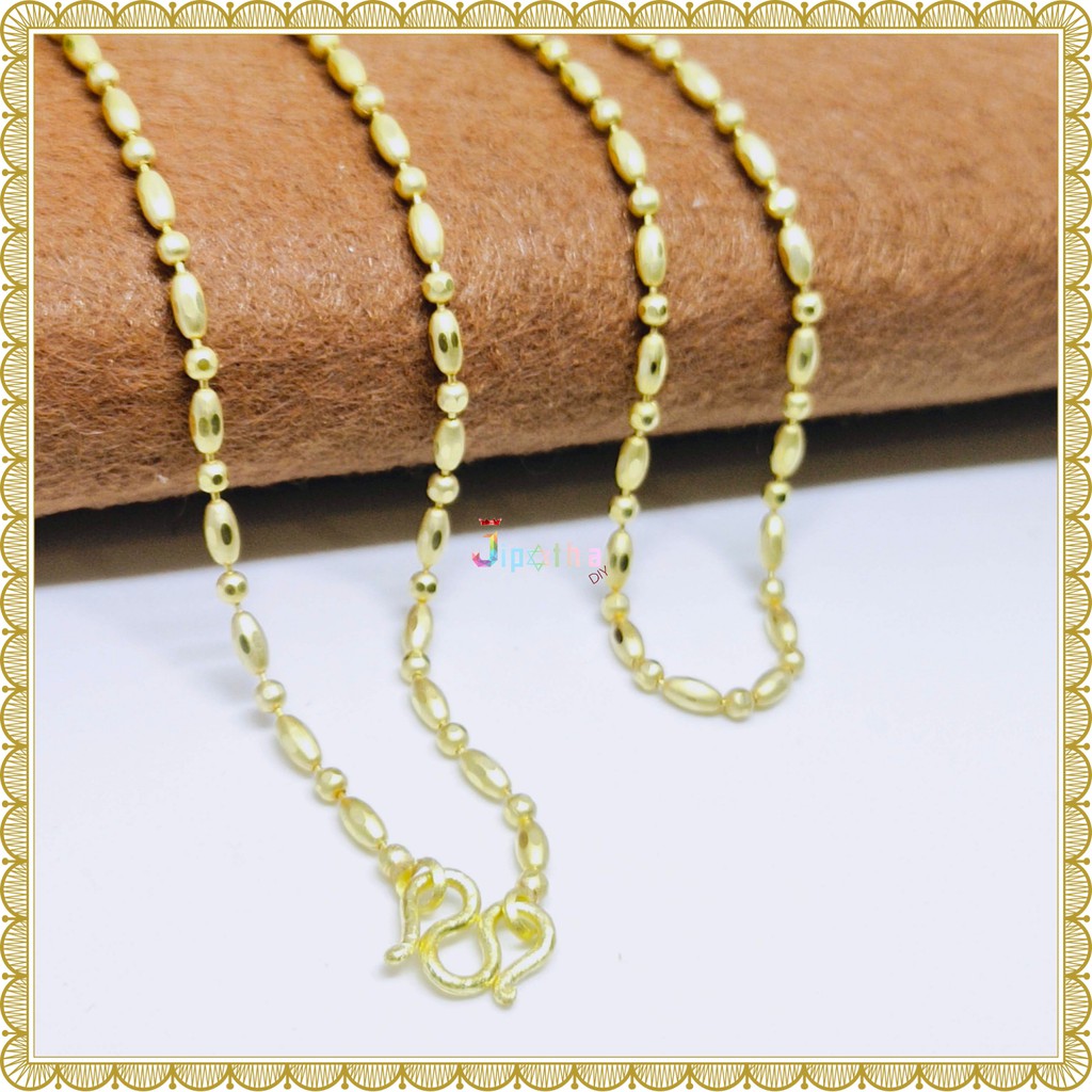 Jipatha DIY สร้อยคอทองเหลืองแท้ สร้อยคอลายเม็ดข้าวสลับ ไข่ปลา ขนาด 2 มม น่ารัก งานทองเหลืองแท้ ไม่ลอ