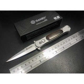 มีดพับ (pocket knife) Ganzo G707 or F707 ของแท้ เหล็ก 440C ทรงมีดแทง ปุ่มเปิดปิด ด้ามประกับไม้ มีดพก มีดแคมป์ EDC