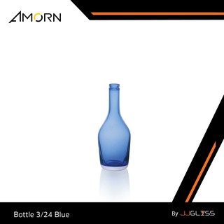 JJGLASS - ( AMORN ) Bottle 3/24  Blue - แจกันทรงขวด แฮนด์เมด สำหรับแต่งบ้านสวยๆ