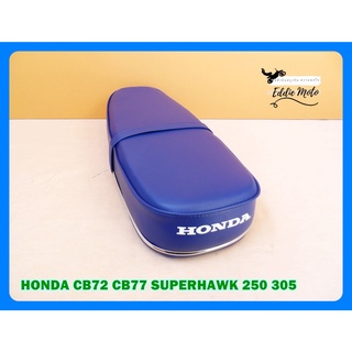 HONDA CB72 CB77 SUPERHAWK 250 305 DOUBLE SEAT COMPLETE "BLUE" with "CHROME" TRIM  / เบาะมอเตอร์ไซค์ สีน้ำเงิน มีคิ้วโครม