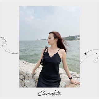 carichta 🖤เดรสซาติน (รุ่นใส่นอน) มินิเดรส Cari in black🖤 โชว์หลัง เดรสสายเดี่ยว minidress