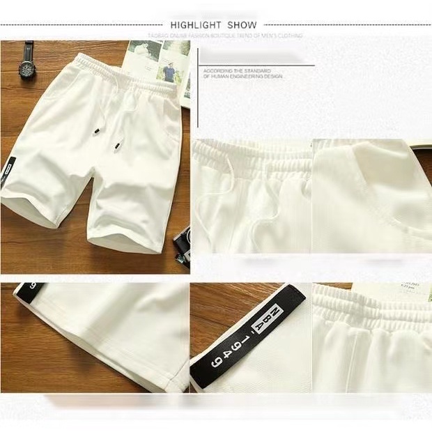 กางเกง ผู้ชายากางเกงขาสั้นเอวยางยืดชายผ้าฝ้ายและลินินสีทึบ(พร้อมส่ง)