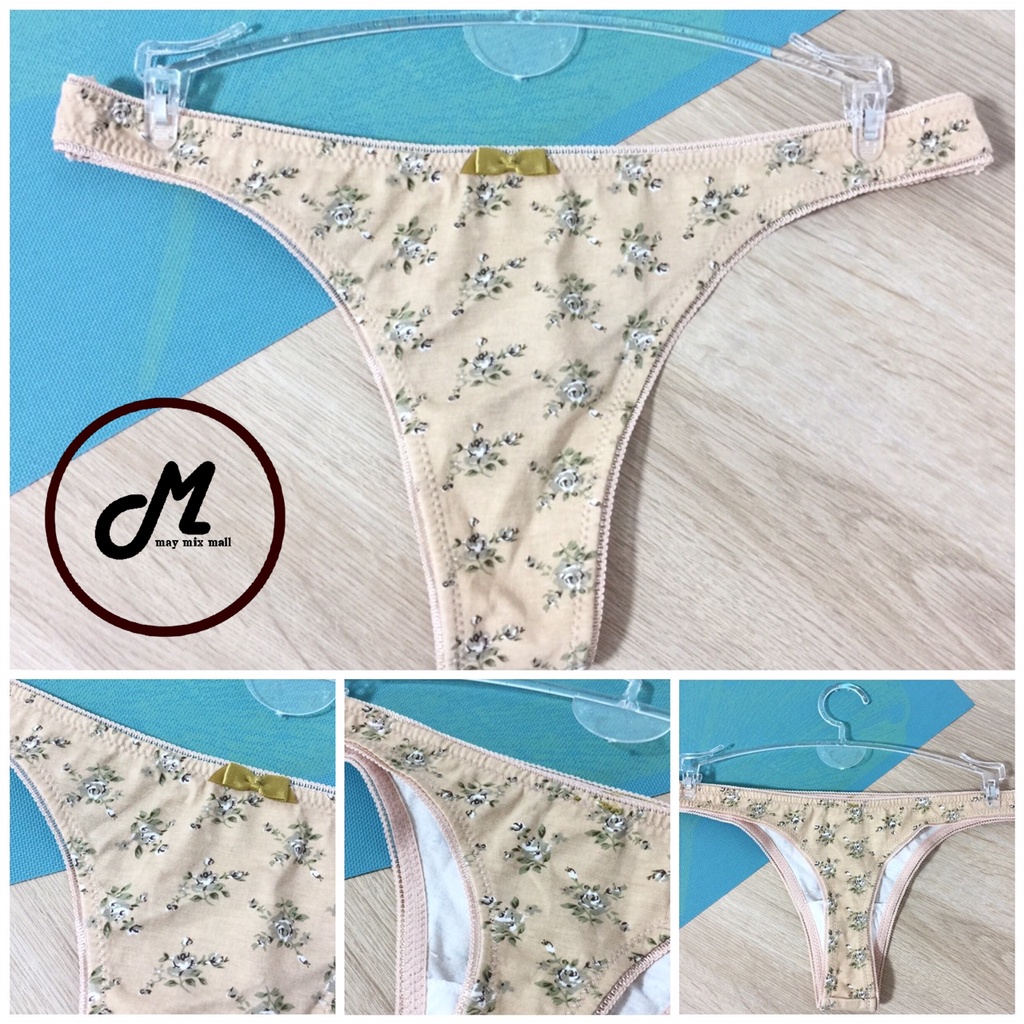 MG7-048(B7-G084-123)จีสตริงสีเนื้อลายดอกกุหลาบสไตล์วินเทจ,ไซส์M,L,XL,ผ้าคอตตอนผสมสแปนเด็กซ์นุ่มๆยืดไ