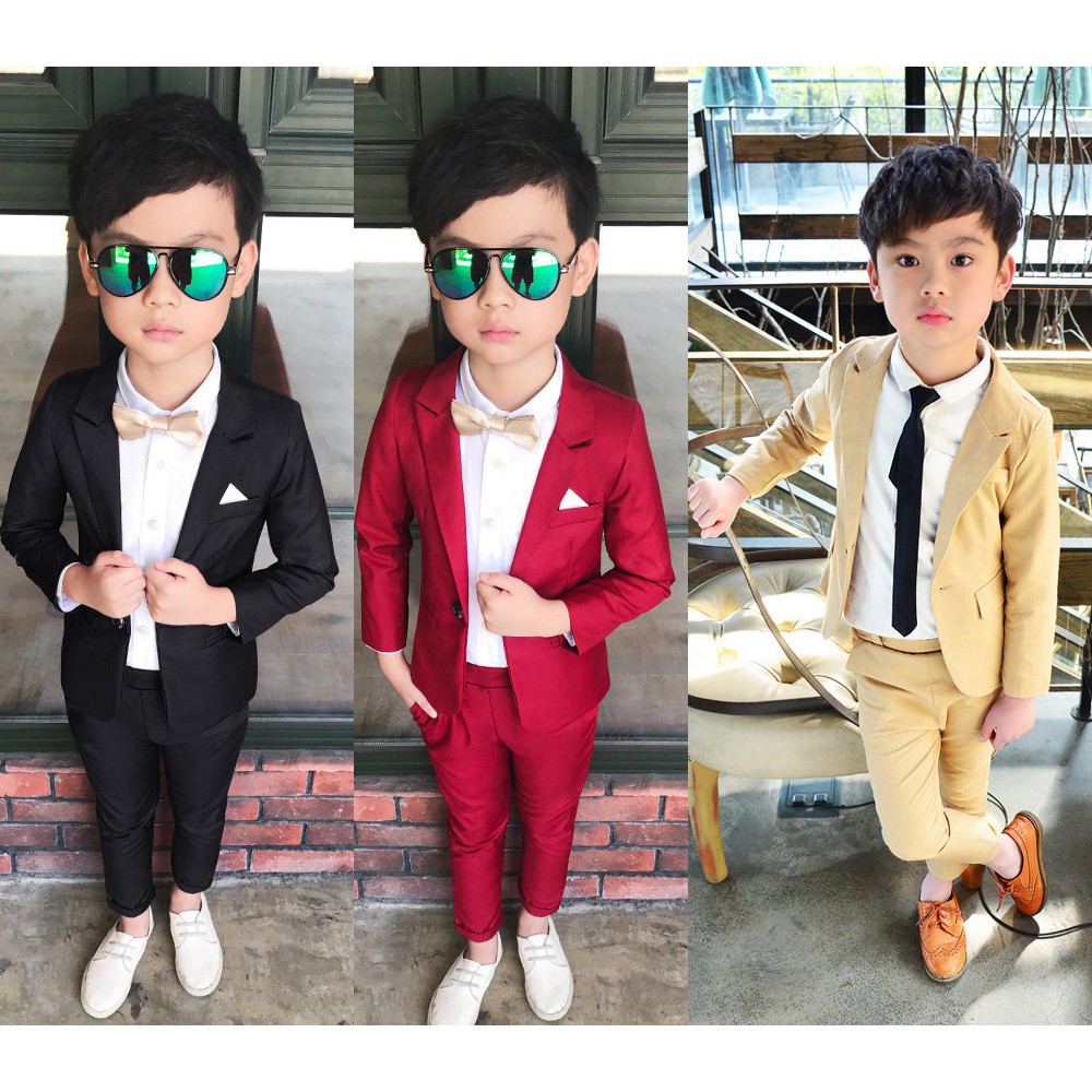 [พร้อมส่ง] ชุดสูทเด็กผู้ชายออกงาน [เซ็ต 2 ชิ้น ] สีดำ สีแดง สีครีม BO0612 BO0613 BO0684