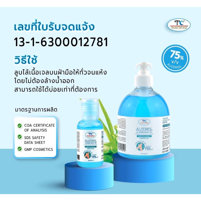ขายโละ TC Thaicream Alcohol Hand Gel 75% ปริมาณ 60 ml.