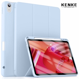 Kenke for เคสไอแพด iPad Air 5th Generation (2022) Air 4 2020 เคส iPad Mini 6 พร้อมที่ใส่ดินสอ ช่องใส่ดินสอด้านขวา รองรับดินสอ Apple II เป็นแท่นชาร์จ Auto Wake/Sleep Trifold Stand Soft TPU Back Cover for iPad 10.9" Air 5/4, mini 6 น้ำแข็งขาว