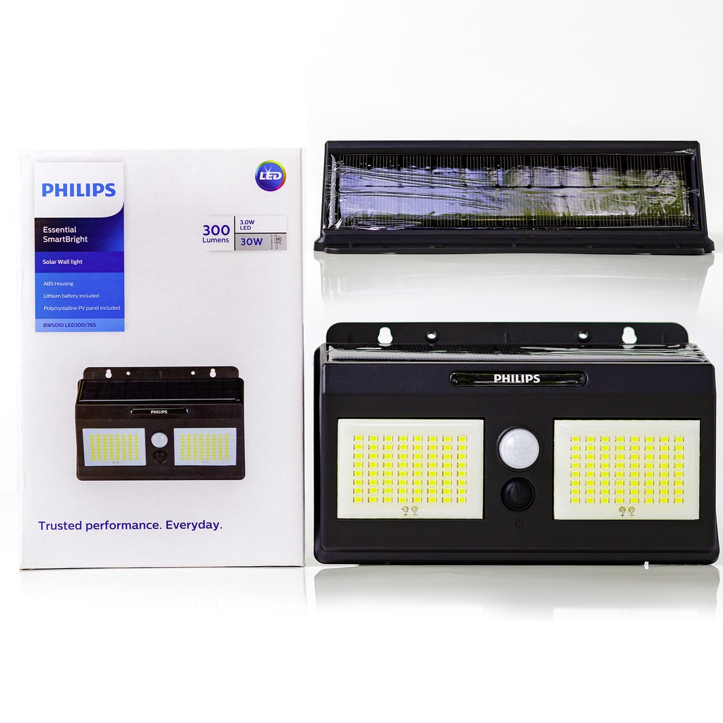 โคมไฟติดผนัง โซล่าร์ LED PHILIPS 30W รุ่น BWS010 LED300/765 30W Philips Essential Smart Bright Solar Wall light