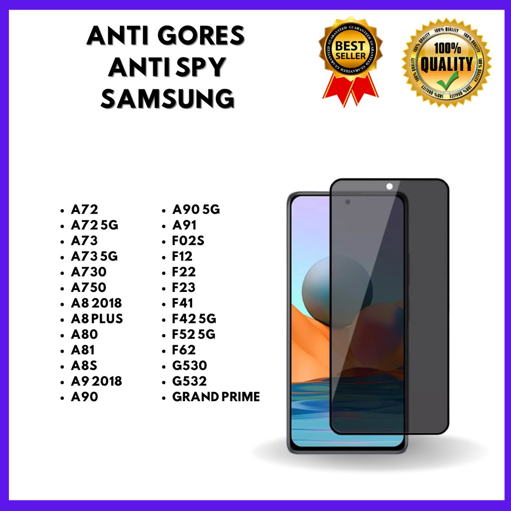 กระจกนิรภัย Anti Spy -Anti Privacy SAMSUNG A72-A72 5G-A73 -A73 5G-A730-A750-A8 2018-A8 PLUS-A80-A81-