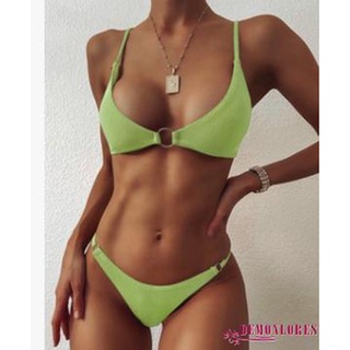 Demonlores-Summer Ladies Split Swimwear Set, Adults Women Simple Style Solid Color Ring Decoration Bikini Sexy Backless Swimsuit