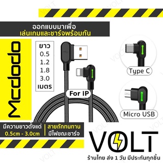 Mcdodo สายชาร์จ สายถัก 90องศา สายชาร์จเกมมิ่ง มีทั้ง สำหรับ iP micro usb และ TYPE C  จ่ายไฟ2.0a เล่นเกมไม่สะดุด