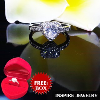 INSPIRE JEWELRY แหวนเพชรเม็ดเดียวรูปหัวใจ size 5minล้อมเพชรรอบ