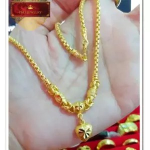 ใหม่!! สร้อยคอระย้าชุบทอง 24K (99.9%) ลายเต๋ากลมจี้หัวใจ น้ำหนัก 1 บาท