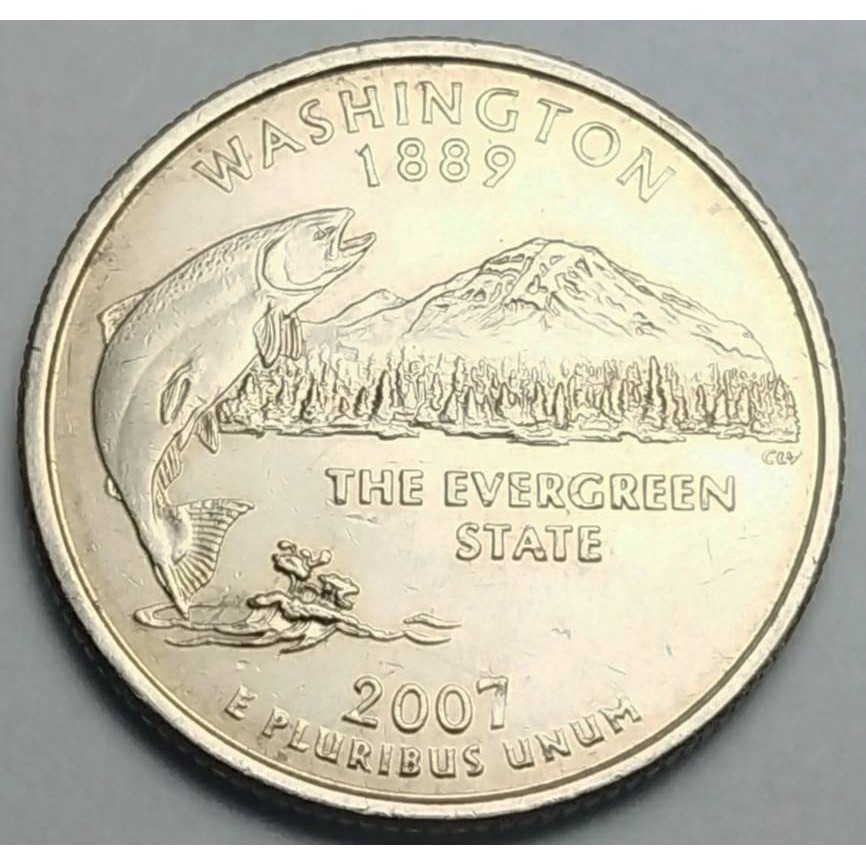 สหรัฐอเมริกา (USA), ปี 2007, 25 Cents รัฐวอชิงตัน (Washington),  เหรียญในชุด 50 รัฐของอเมริกา