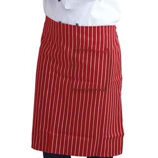 ว๊าว🍟 เอโร่ ผ้ากันเปื้อนครึ่งตัว ลายริ้วขาว สีแดง aro Apron Half Body Red