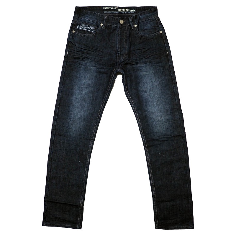 กางเกงยีนส์ผู้ชายทรงกระบอกเล็กสีเข้มกระเป๋าเดินลาย DECENT JEANS (SN:R12/1)