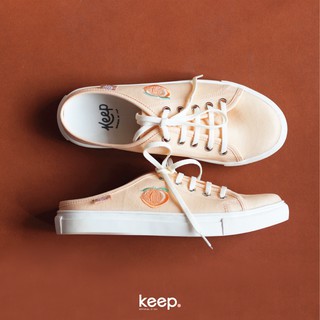 PEACH GIRL SNEAKER : รองเท้าผ้าใบเปิดส้นลายปักลูกพีช