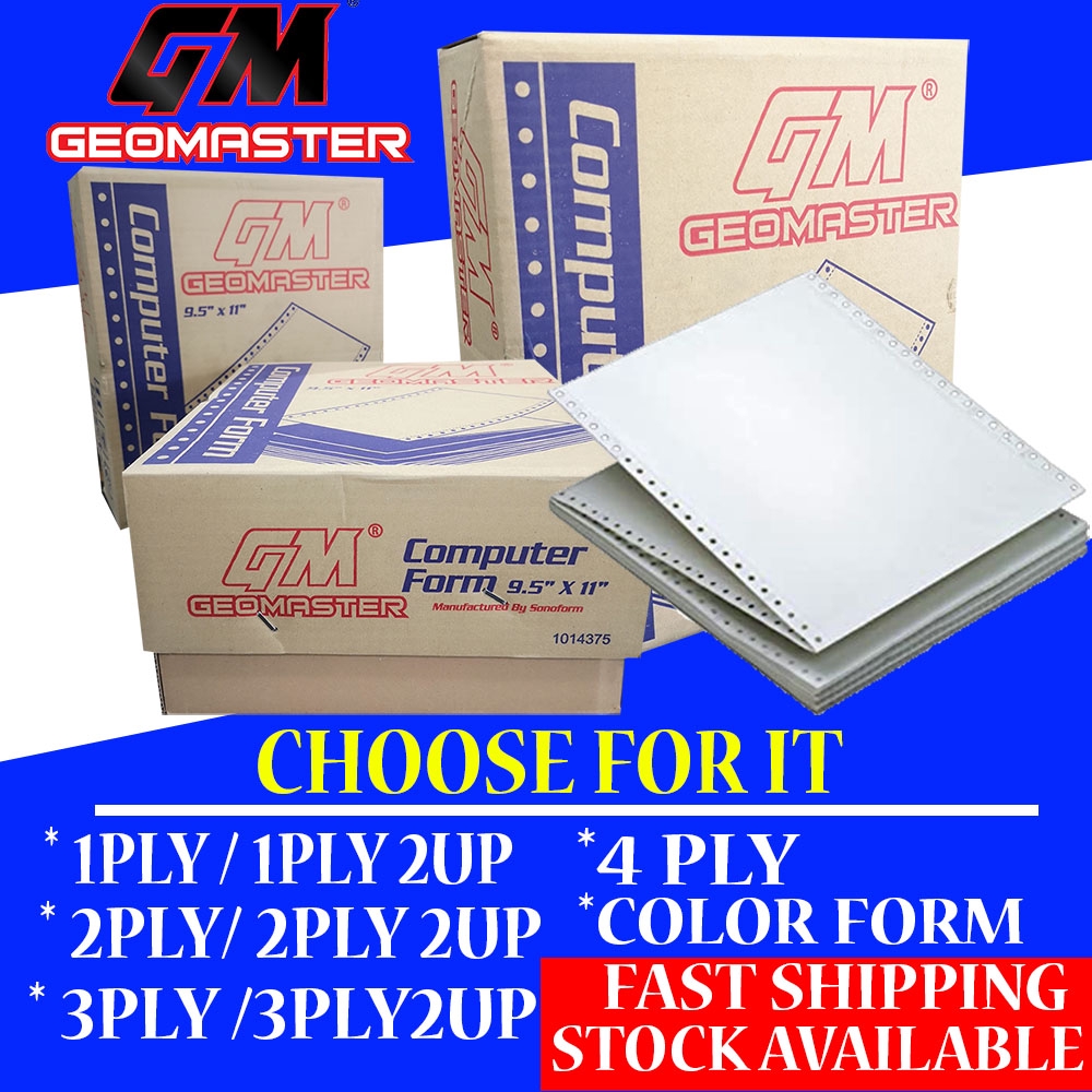 GEOMASTER Computer Form 1Ply , 2Ply , 3ply Computer Paper 9.5"X 11" -1ply2up , 3ply2up , 4ply Comput
