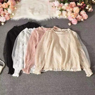 เสื้อแขนยาวผ้าลูกไม้แต่งมุ้งแขน