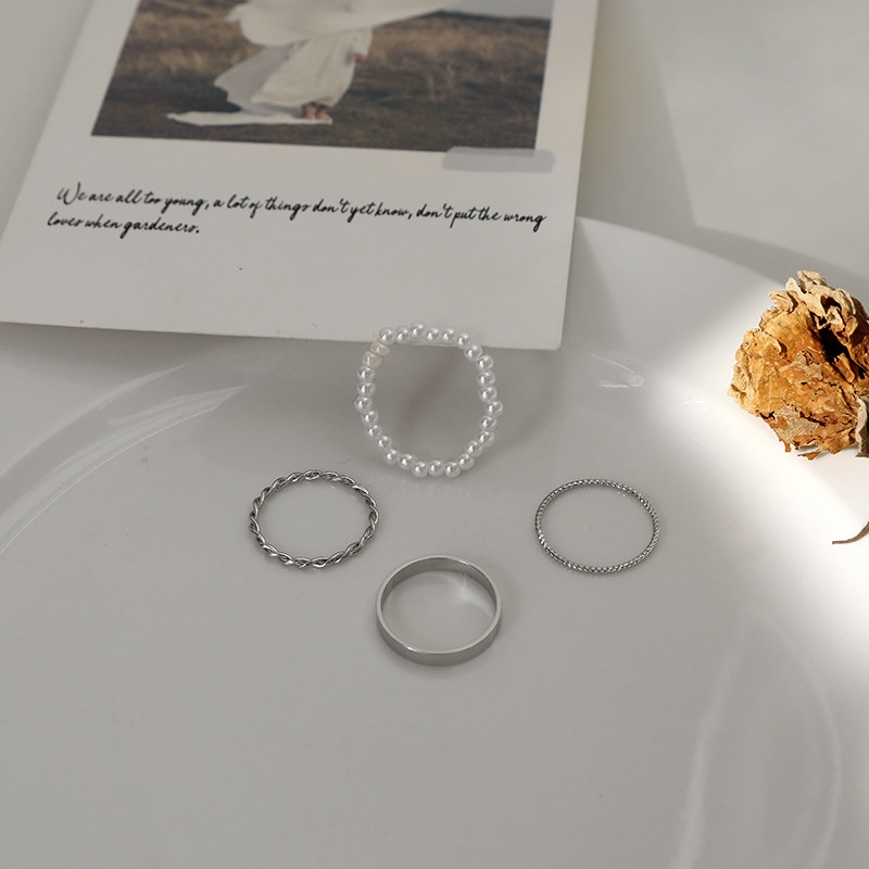 ชุดแหวนไข่มุกเรขาคณิตสําหรับผู้หญิง 4 ชิ้น/ชุด - รูปที่ 6