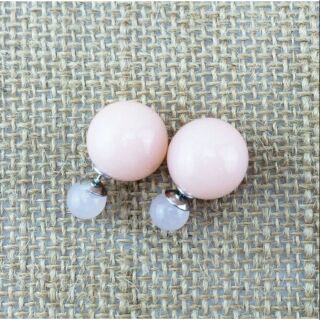 ต่างหู Double Side สีมุกชมพู