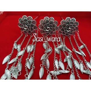 ปิ่นปักผมลายดอกไม้สีรมดำ ปิ่นปักผมพื้นเมือง