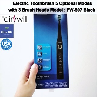 แปรงสีฟันไฟฟ้า Fairywill® Electric Toothbrush, 5 Optional Modes with 3 Brush Heads รุ่น FW-507 Black