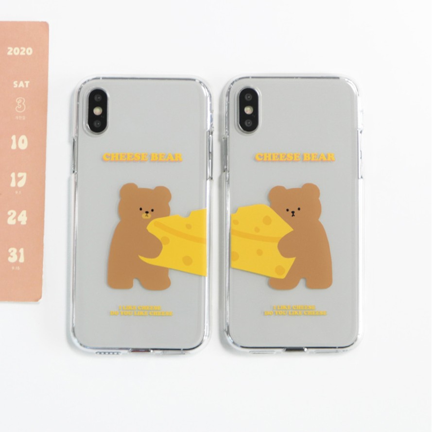 【Korean Phone Case】 Cheese Couple Clear Jelly Phone case Cute Hand Made Unique SAMSUNG Compatible for iPhone 8 xs xr 11pro 11 12 12pro mini Samsung Korea Made