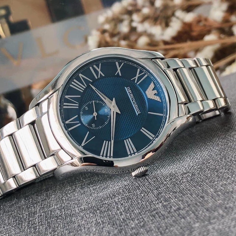 👑ผ่อน0%~แท้100%👑 AR11085 EMPORIO ARMANI Men's Classic Blue Dial Stainless Steel  Watch นาฬิกาข้อมือ