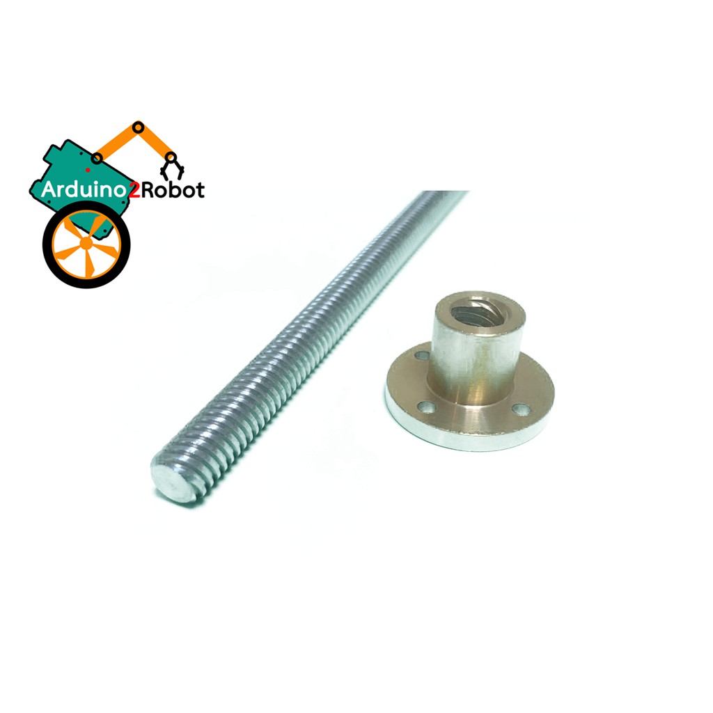 Lead Screw Dia 10 mm Length 800mm และ Copper Nut (Pitch=2mm, Lead=8mm) (304 stainless steel T10 scre