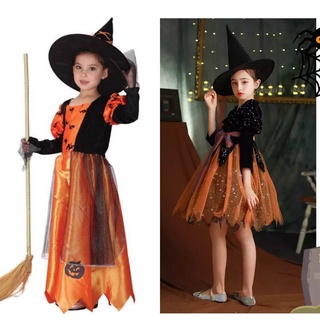 งานสั่งจอง***ชุดฮาโลวีน haloween เด็ก เดรสยาวสีส้ม-ดำ