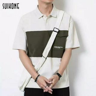 Suikone   ใหม่เสื้อโปโลผู้ชายสีตัดกันปกแขนสั้นเสื้อยืดแขนสั้นเยาวชนแฟชั่นลำลองจับคู่สีด้านบน