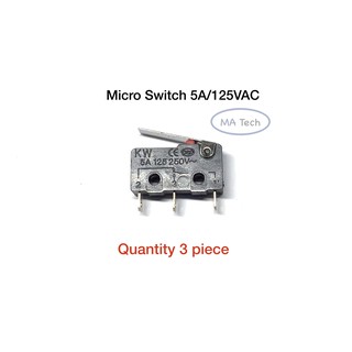 Micro Switch 5A/125VAC ไมโคร สวิตช์ แบบก้านตรง 1 ชุด มีจำนวน 3 ชิ้น