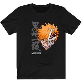 เสื้อยืดผ้าฝ้ายเสื้อยืด ผ้าฝ้าย พิมพ์ลายอนิเมะ Bleach Ichigo Kurosuki สําหรับผู้ชายL XL  XXL 3XL