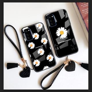 เคสกระจก ลายดอกเดซี่ พร้อมสายคล้อง สําหรับ Samsung Galaxy A51 A71 5G S20 Ultra S10e Note 10 Plus S10 Lite A21 A31 A41 A21s