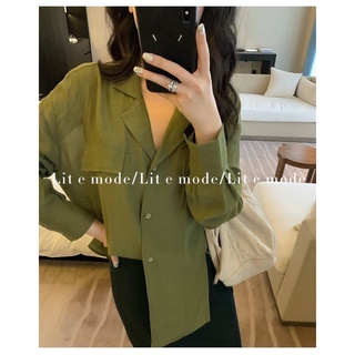🥑LK2926🌚 เชิ้ตแขนยาว แขนปลอกมีกระดุมติดได้ เชิ้ตผู้หยิง สไตล์เกาหลี หน้าสั่นหลังยาว