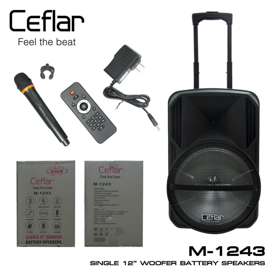 [ใส่โค้ด TRRC050   ลด50บาท]Ceflar ลำโพงบลูทูธ ลำโพงล้อลาก รุ่น M-1243 ขนาด 12 นิ้ว แถมไมค์ลอย 1 ตัว