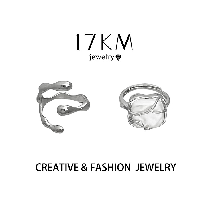 17 KM ชุดเครื่องประดับ แหวนเงิน ประดับมุก รูปดวงจันทร์ 17 กม. สําหรับผู้หญิง