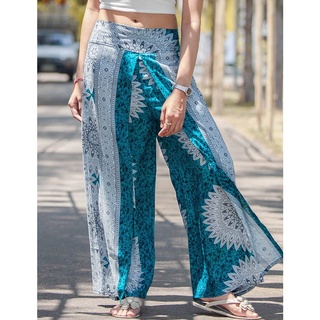 กางเกงขายาว กางเกงขายาวผู้หญิงแฟชั่น  กางเกงขาแหวก สีเขียวทะเล Palazzo Pants/Open Leg pants