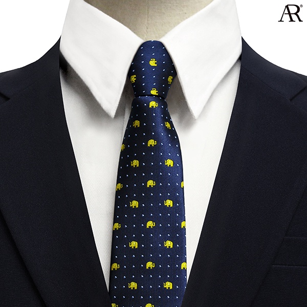 ANGELINO RUFOLO Necktie(NTS-ช้าง001) เนคไทผ้าไหมทออิตาลี่คุณภาพเยี่ยม ดีไซน์ Spot Elephant สีกรมท่า-เหลือง-ฟ้า/สีน้ำตาล