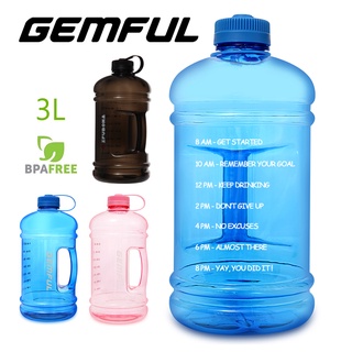 Gemful ขวดน้ำดื่ม ขนาดใหญ่ 3 ลิตร ปลอด BPA พร้อมที่มาร์กเวลา สําหรับเล่นกีฬา