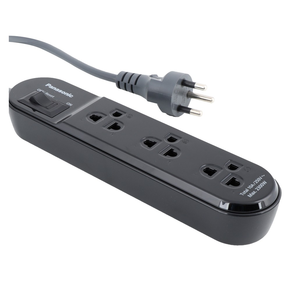 ปลั๊กไฟ สวิทช์ ปลั๊กสามตา POWER STRIP 3 OUTLET 3M. BLACK PANASONIC รางปลั๊กไฟ 3 ช่อง 1 สวิตซ์  3M. ด