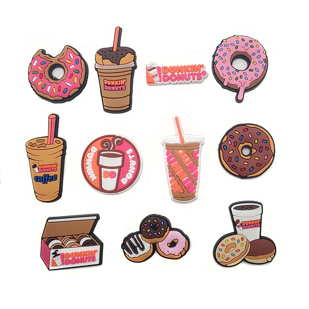 Dunkin Donuts กาแฟ donut รองเท้า Charms Fit สําหรับรองเท้าสายรัดข้อมือ Clog รองเท้าแตะตกแต่งเด็กผู้ใ