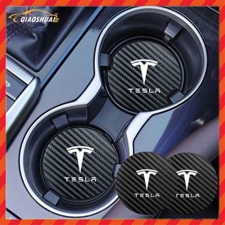 ที่รองแก้ว โลโก้รถยนต์ PU อุปกรณ์เสริม สําหรับ Tesla Model Y Model S Model 3 1 ชิ้น