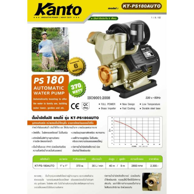 ปั้มน้ำอัตโนมัติ Kanto รุ่น KT-PS180 
รุ่นงานหนัก