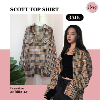 SCOTT TOP SHIRT เสื้อเชิ้ตลายสก็อตสีน้ำตาล
