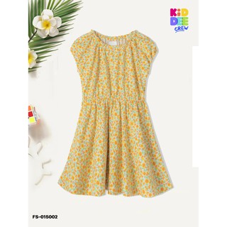 KiddeeCrew ชุดกระโปรงเด็กสีครีมดอกไม้เหลือง Yellow Flower Dress เหมาะสำหรับอายุ 1-10 ปี