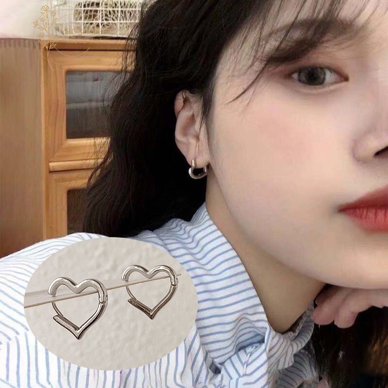 Roselife ต่างหูห่วงรูปหัวใจสไตล์เกาหลีสําหรับผู้หญิง 1 คู่