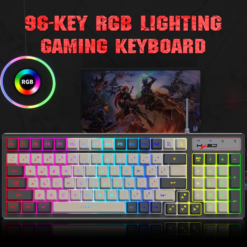 V600 Gaming Keyboard 96 Keys Compact RGB LED Backlit Film Keyboards USB Wired Membrane Keyboards for Gamer PC Computer D