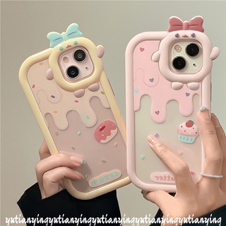 เคสโทรศัพท์มือถือ TPU นิ่ม กันแตก ลายเค้กสตรอเบอร์รี่ ผูกโบว์ สีครีม เหมาะกับคู่รัก สําหรับ IPhone 11 13 12 14 Pro MAX XR 6 6S 7 8 14 Plus XS MAX X SE 2020